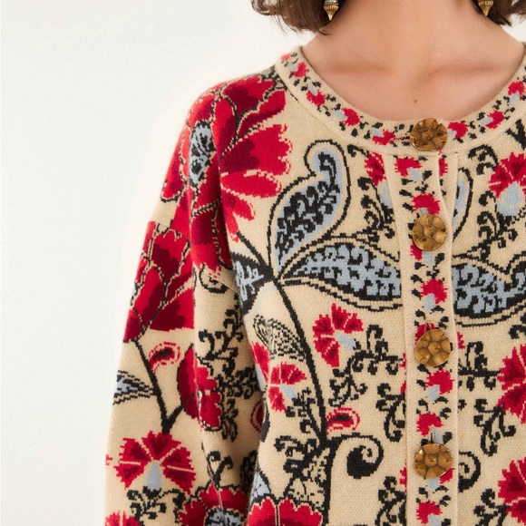 FARM Rio Cream and Red Floral Cardigan - Picture 4 of 7
